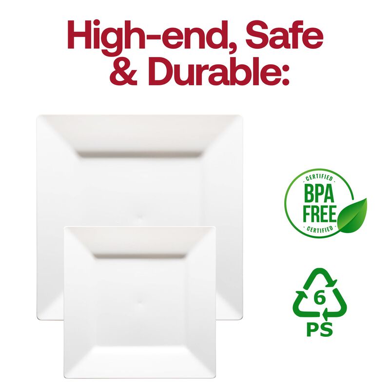 9.5" White Square Plastic Dinner Plates (120 Plates) image number 4