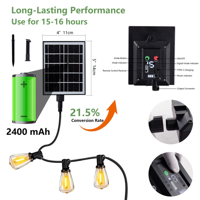 30-Light 100 ft. Outdoor Solar Powered Integrated LED Edison String Light image number 6