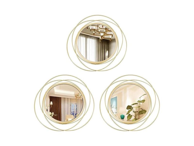 3-Piece Gold Circle Mirror Set &ndash; 13" Iron Frame Modern Wall Decor