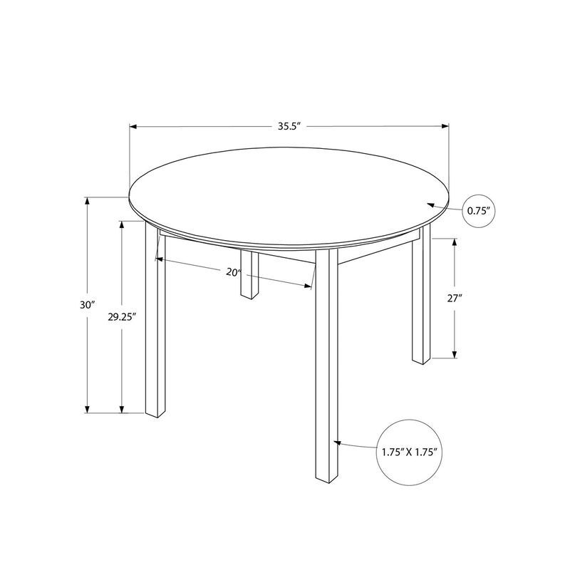 Monarch Specialties I 1300 - Dining Table, 36" Round, Small, Kitchen, Dining Room, Brown Veneer, Wood Legs, Transitional
