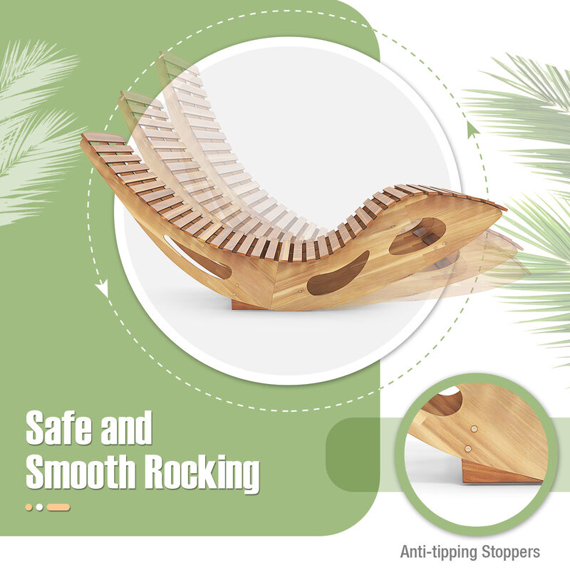 Slatted Acacia 2-Seat Patio Dual Rocker Lounger with Ergonomic Curved Seat for Outdoor Relaxation