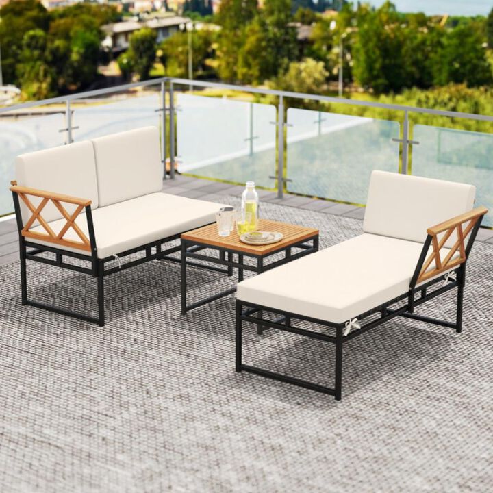 Hivvago 3-Piece L-Shaped Patio Furniture Set for Porch Backyard and Poolside