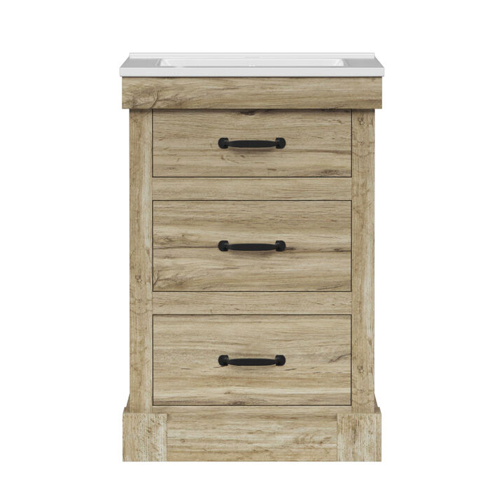 Donovan 24" Single Bathroom Vanity with Two Drawers, Light Oak
