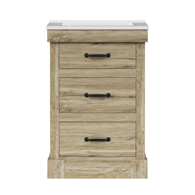 Donovan 24" Single Bathroom Vanity with Two Drawers, Light Oak image number 0