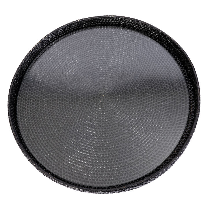 Saboga Home&trade; Round Serving-Ottoman Tray with Glass Insert