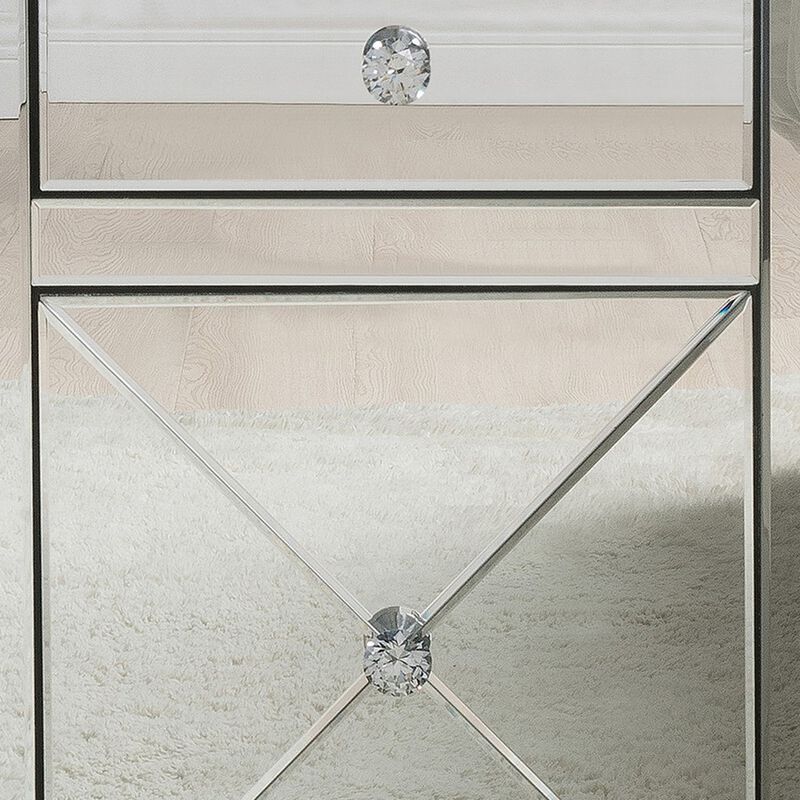 Wood & Mirror Nightstand with Crystal Inserts, Silver-Benzara