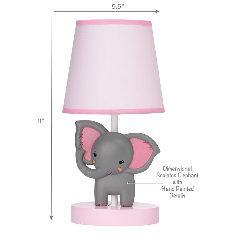 Bedtime Originals Twinkle Toes Lamp with Shade & Bulb - Pink, Gray, Animals