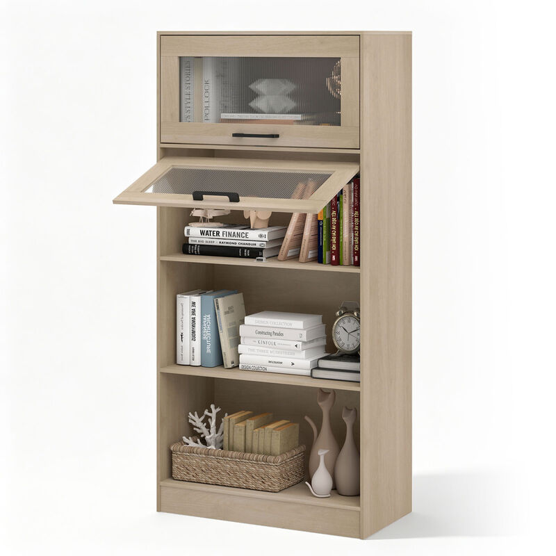 4-Tier Bookcase with Storage Cabinets and Open Compartments image number 4