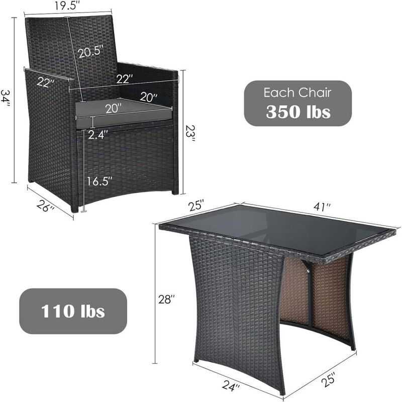 Hivvago 3-Piece Outdoor Patio Furniture Bistro Dining Set in Brown Grey PE Rattan