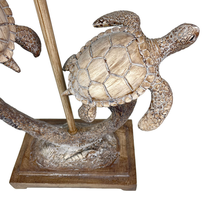 Set of 2 Double Sea Turtle Table Lamps Coastal Nautical Resin 27.75" w/Shades image number 4