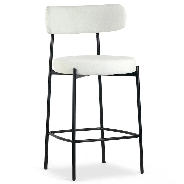Glamour Home Set of 2 Awen White Boucle Counter Stool with Black Legs