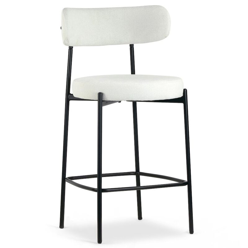 Glamour Home Set of 2 Awen White Boucle Counter Stool with Black Legs