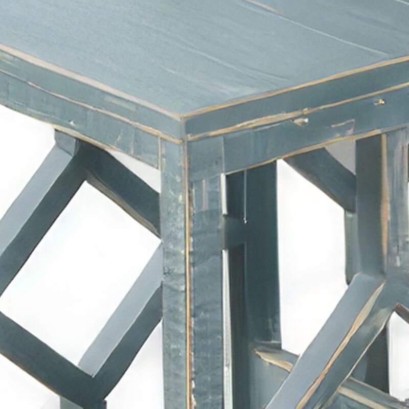 Rena 3 Piece Nesting Accent Table Set, Slatted, Rustic Green Mahogany image number 2