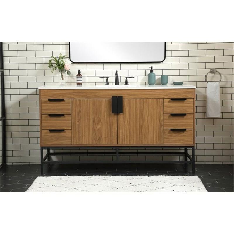 Elegant Kitchen and Bath 60 inch Single bathroom vanity in walnut brown image number 7