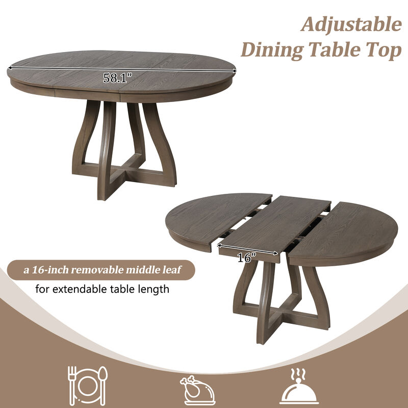 Merax Round Extendable Dining Table for 4-6, 16" Middle Leaf, Curved Table Legs image number 3