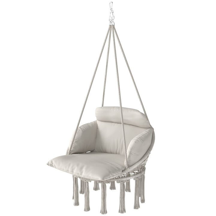 Hivvago Macrame Hammock Swing Chair with Cushion & Stand