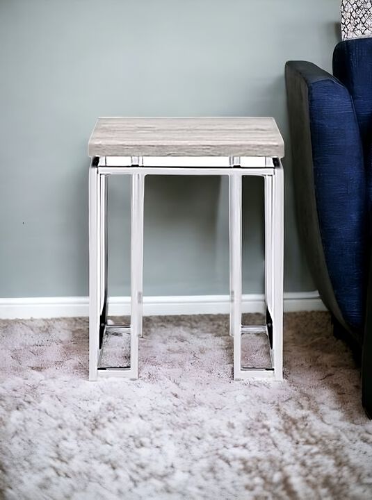 Square End Table with Wood Surface and Metal Legs, Perfect for Small Spaces