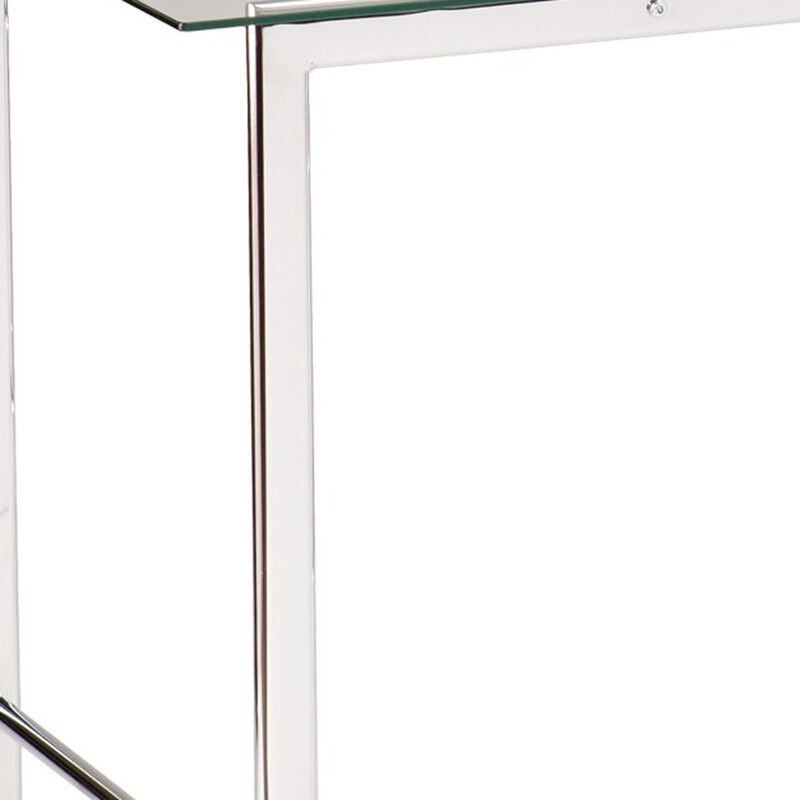 Glass Top Writing Desk with Powder-Coated Metal Frame &ndash; Durable & Stylish