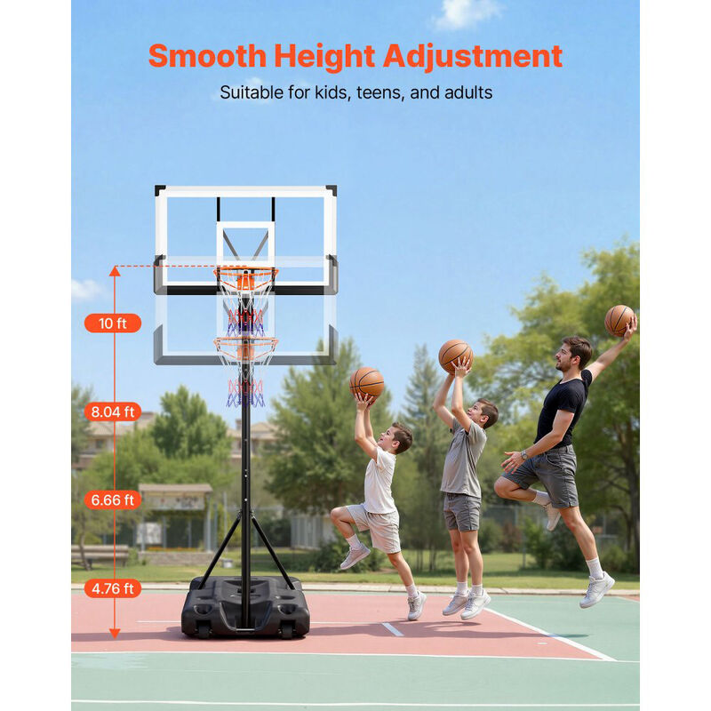 Height Adjustable Basketball Goal with Portable Base, PC Backboard for Driveway & Poolside-Black image number 6