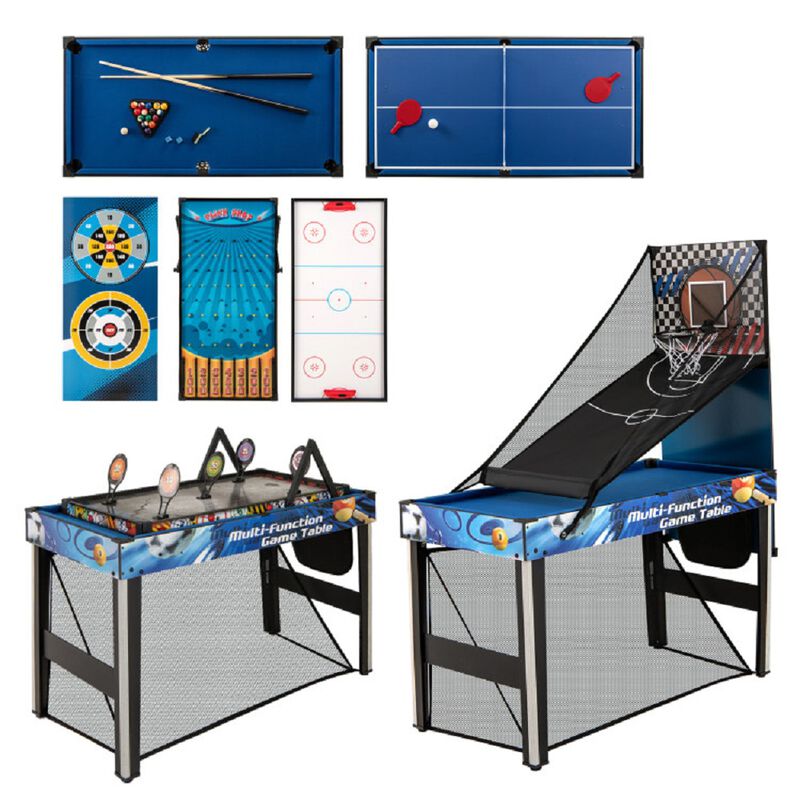 10-in-1 Game Table Set with Basketball, Soccer & Table Tennis-Blue image number 0