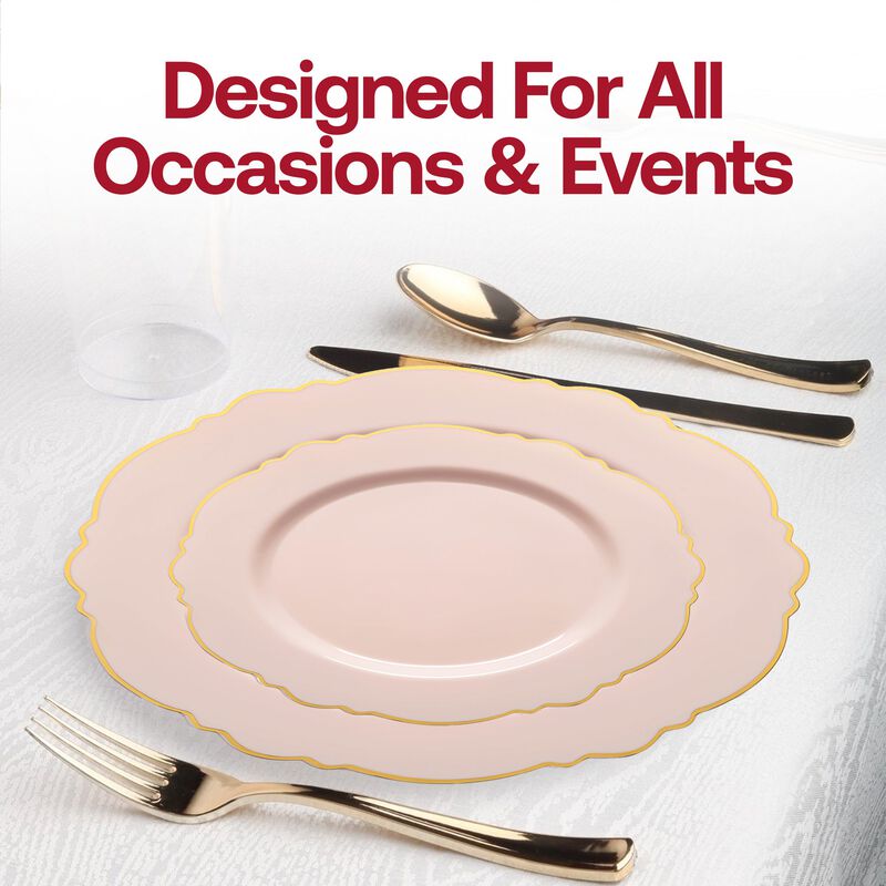 Pink with Gold Rim Round Blossom Plastic Wedding Value Set (30 Sets) image number 6