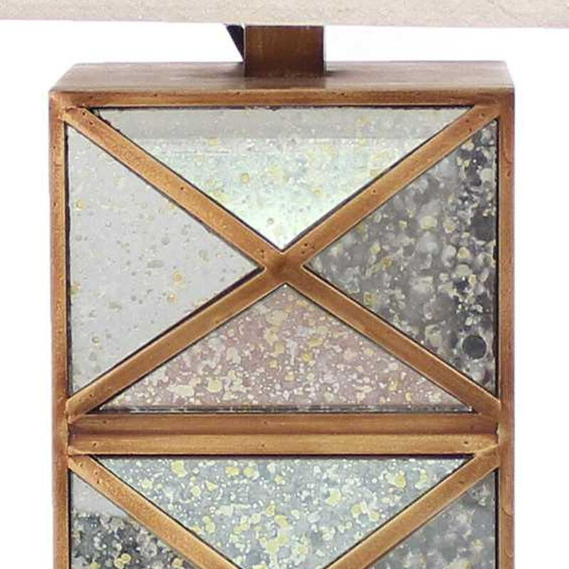 Hivvago 28" Distressed Gold And Silver Metal Bedside Lamp With Beige Shade