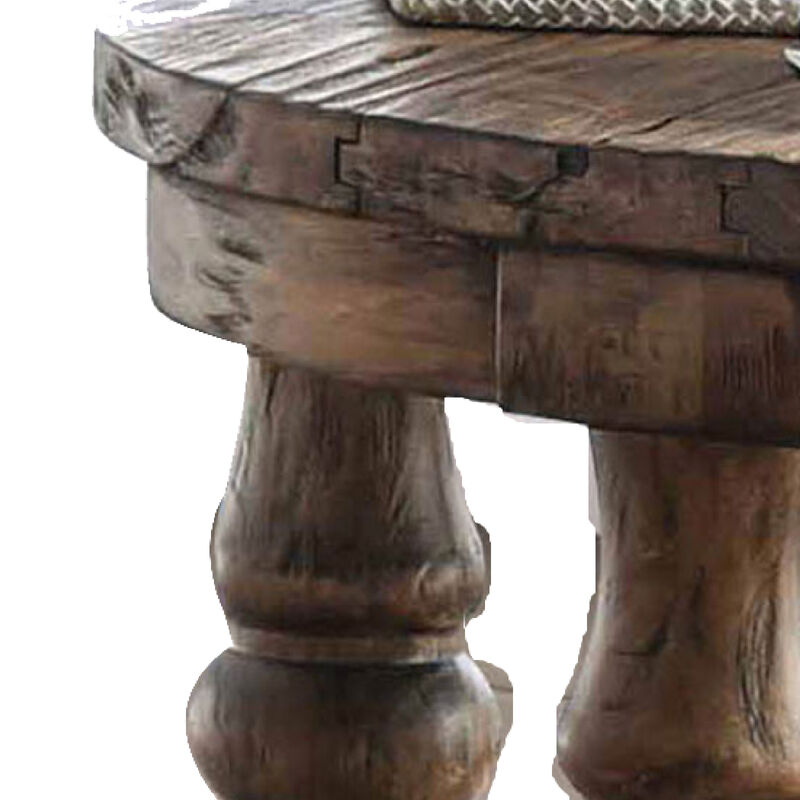 Transitional Round End Table with Open Shelf and Turned Legs,Antique Oak-Benzara
