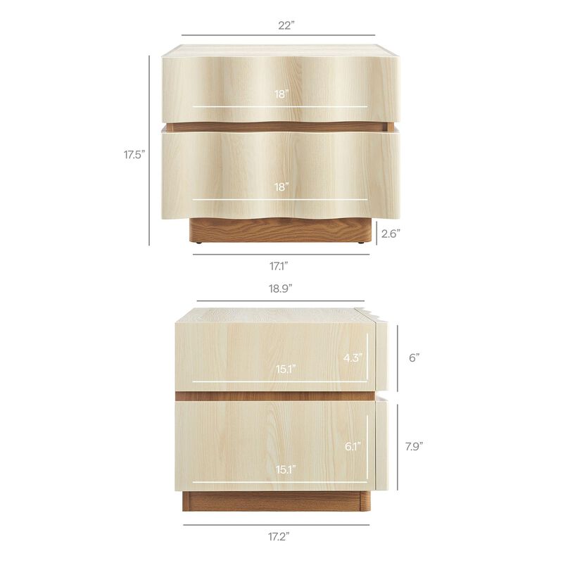 Modway Isola 22 Inch Wood Nightstand in White Light Oak - Accent Side End Table with 2 Wave Front Drawers for Bedroom or Living Room Storage image number 2