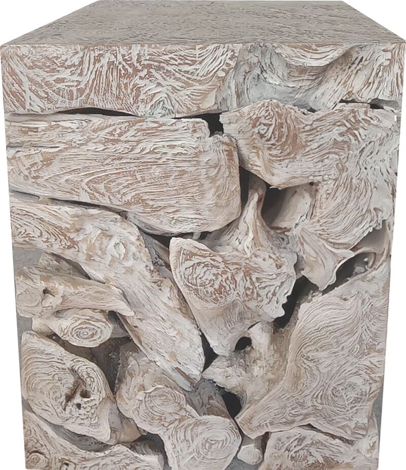 One Teak Slice Square End Table in Bleached Teak