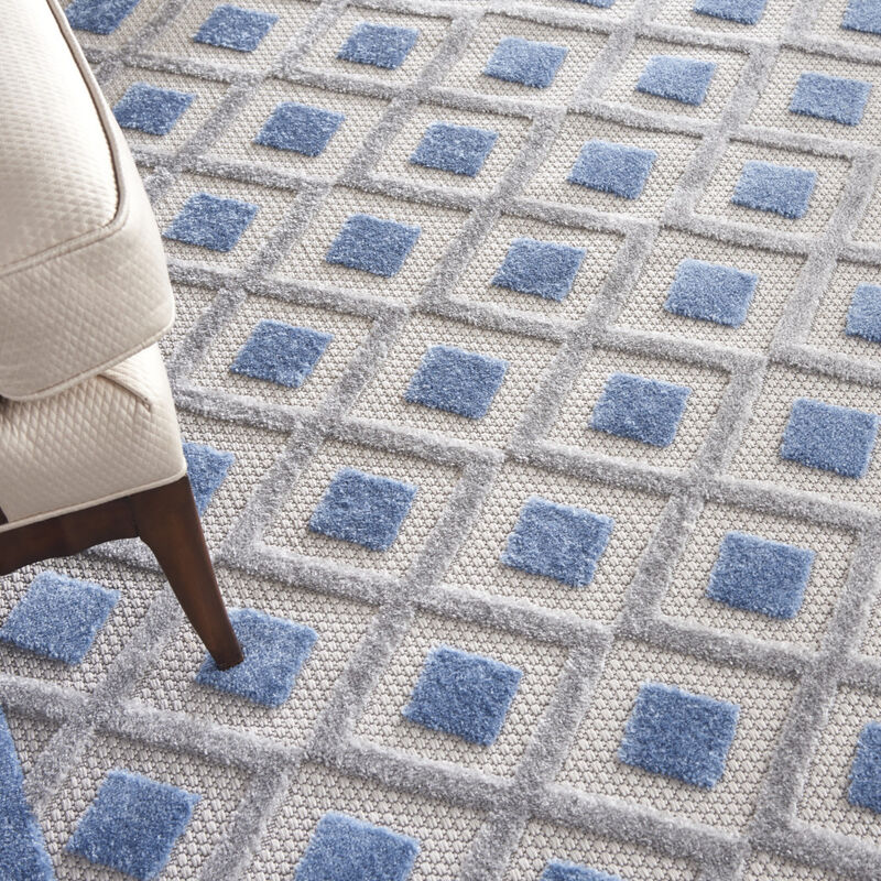 HomeRoots 8' X 11' Blue And Gray Geometric Indoor Outdoor Area Rug image number 3