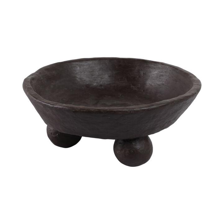 12x12" Paper Mache Knobby Footed Bowl, Brown