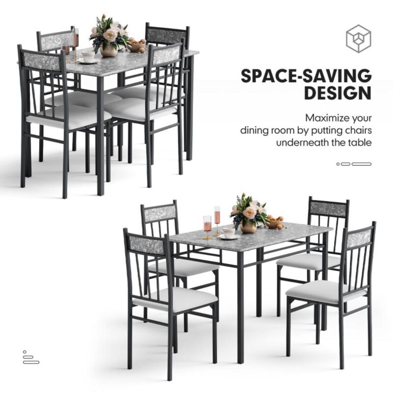 Hivvago 5 Pieces Faux Marble Dining Set Table with Solid Steel Frame