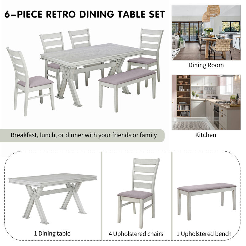 Merax 6-Piece Retro 59"L Rectangular Dining Table Set