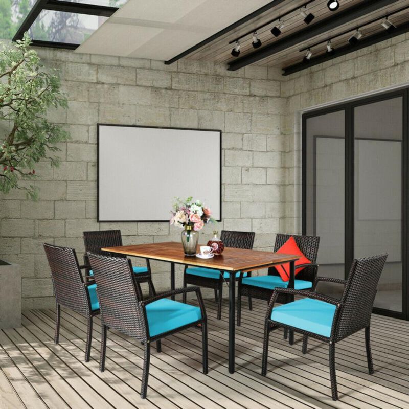 Hivvago 7 Pieces Patio Rattan Cushioned Dining Set with Umbrella Hole