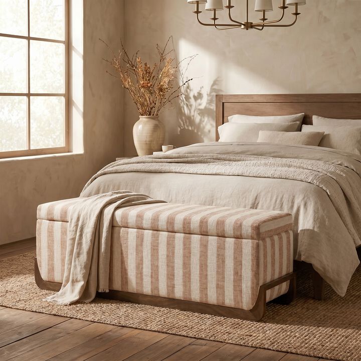 Rowena Interiors Striped Upholstered Storage Bench with Hinged Seat, Brown