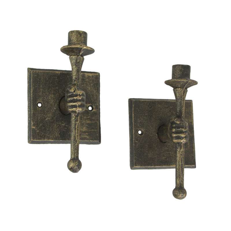 Set of 2 Cast Iron Antique Bronze Finish Torchbearer Wall Sconce Candle Holders image number 0