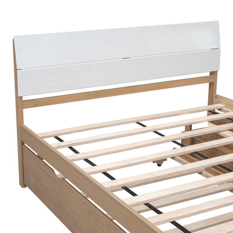 Whisen Modern Full Bed Frame With Twin Size Trundle And 2 Drawers