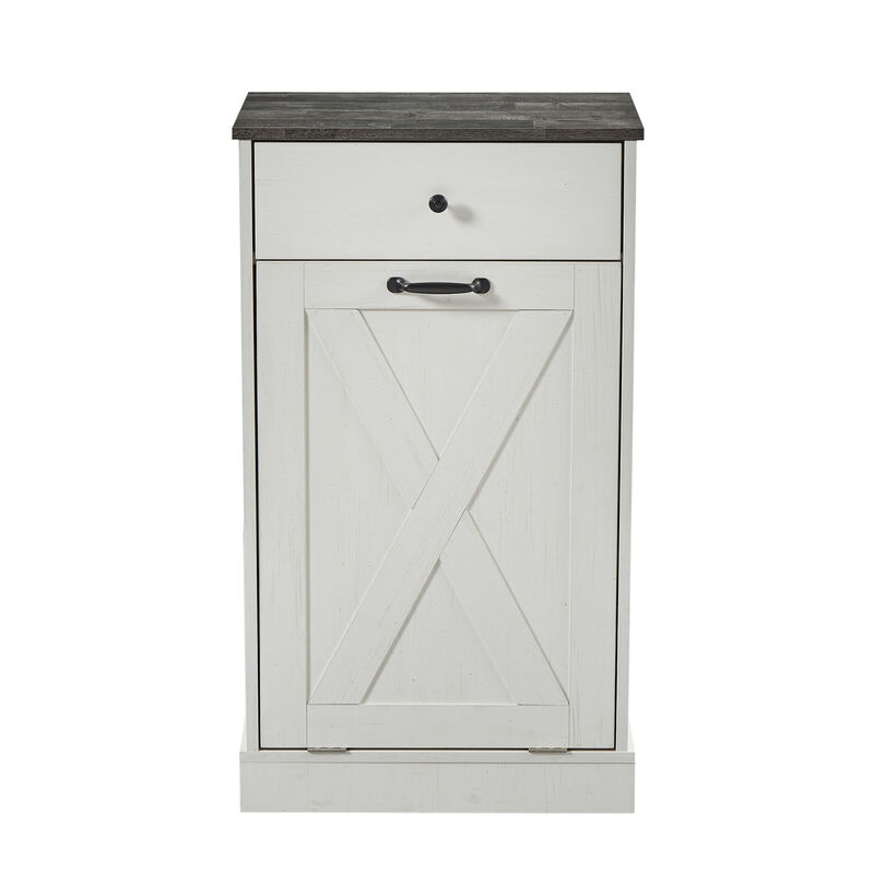 Streamdale Single Door Trash Cabinet Tilt Trash Cabinet Kitchen Trash Can - Splice Wood White