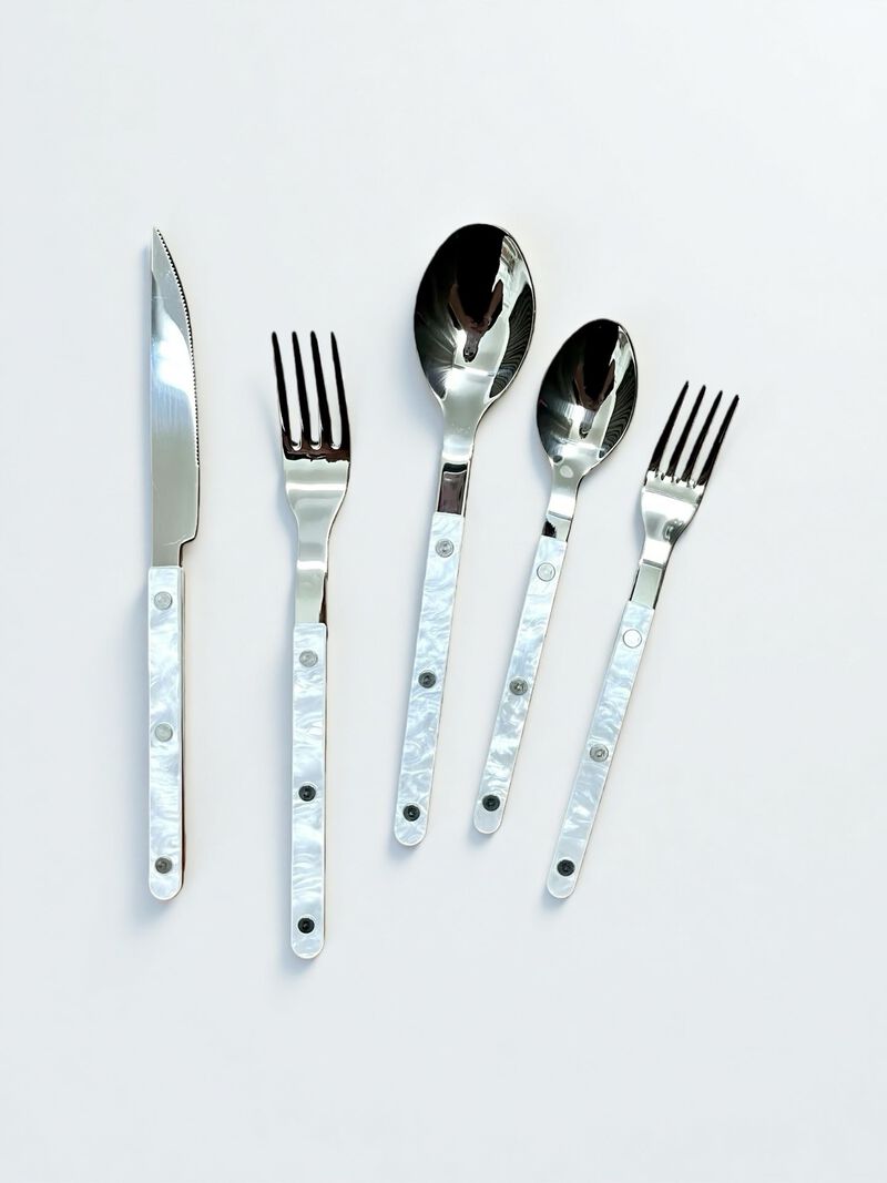 Nebula Flatware Set of 10 Pcs, Modern Marble Pattern Rivet Stainless Steel Cutlery Silverware Set