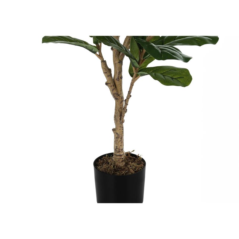 Monarch Specialties I 9541 - Artificial Plant, 47" Tall, Fiddle Tree, Indoor, Faux, Fake, Floor, Greenery, Potted, Real Touch, Decorative, Green Leaves, Black Pot image number 2