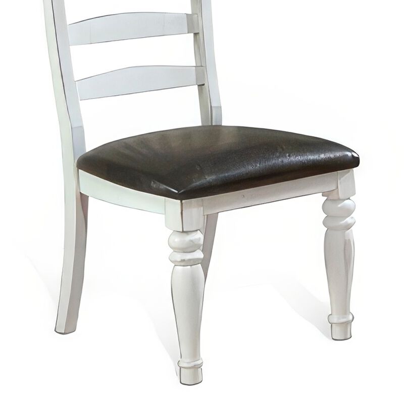 Orso Dining Chair, Set of 2, Ladderback Design, White, Brown Mindi Wood - Benzara