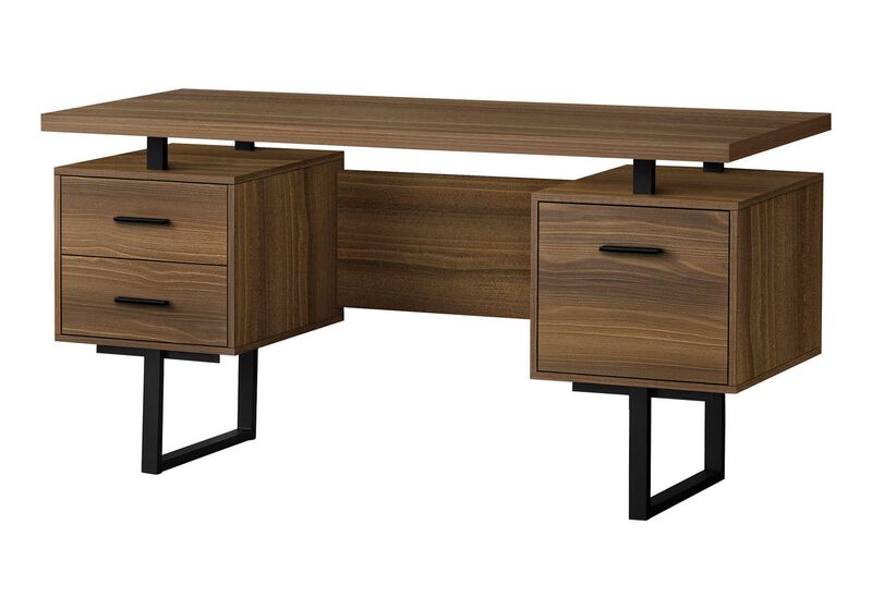 Monarch Specialties I 7625 Computer Desk, Home Office, Laptop, Left, Right Set-up, Storage Drawers, 60" L, Work, Metal, Laminate, Walnut, Black, Contemporary image number 0