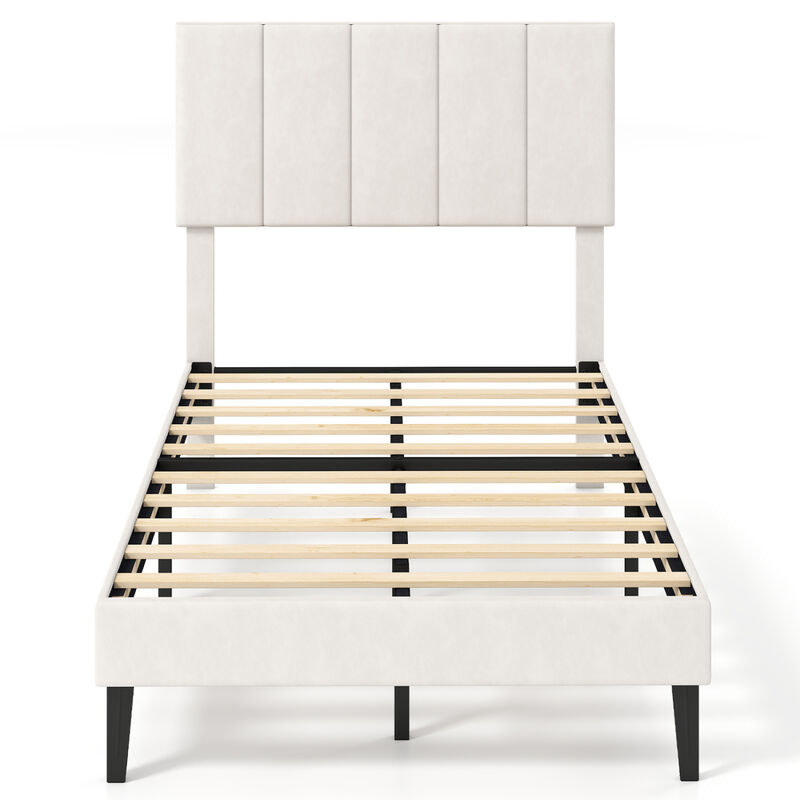 Velvet Platform Bed with Upholstered Headboard and Noise Free Design image number 0