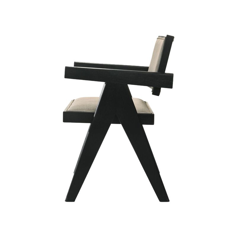 Bili 21 Inch Dining Armchair Set of 2, Open Back, Beige Upholstery, Black - Benzara