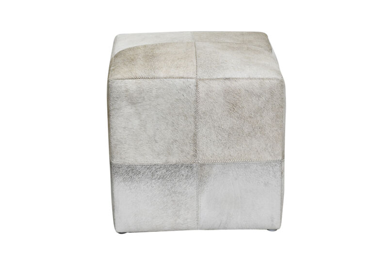 Natural Cowhide Patchwork Cube Pouf – Handcrafted Accent Ottoman