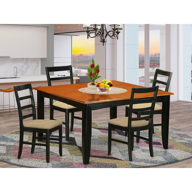 5 Pc Dining set-Square Dining Table with Leaf and 4 Dining Chairs.