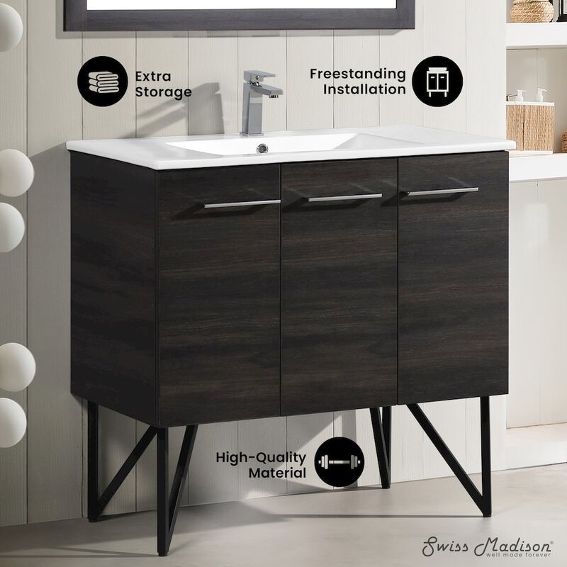 Annecy 36" Freestanding Bathroom Vanity in Black Walnut with Sink Top image number 1