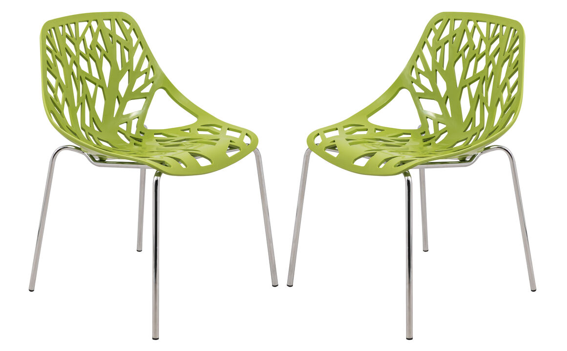 LeisureMod Asbury Dining Stackable Chair in Polypropylene Seat and Chrome Legs Set of 2