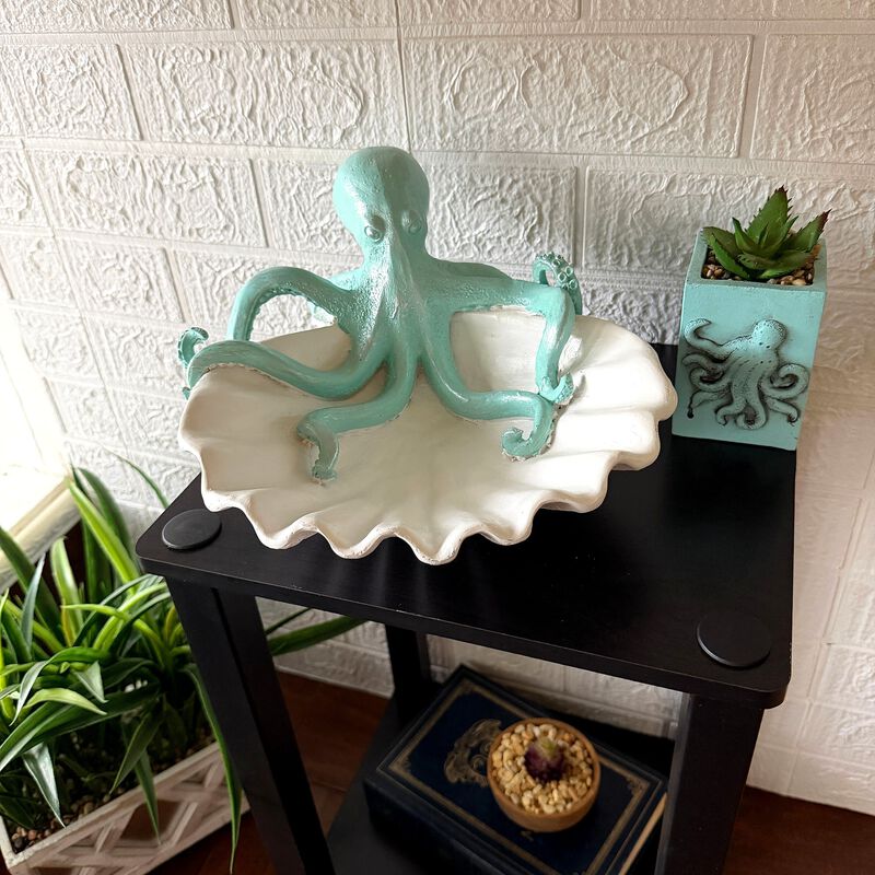 Decorative Octopus Shell Tray Coastal Resin Catchall Dish 10 X 10 X 6 In image number 7