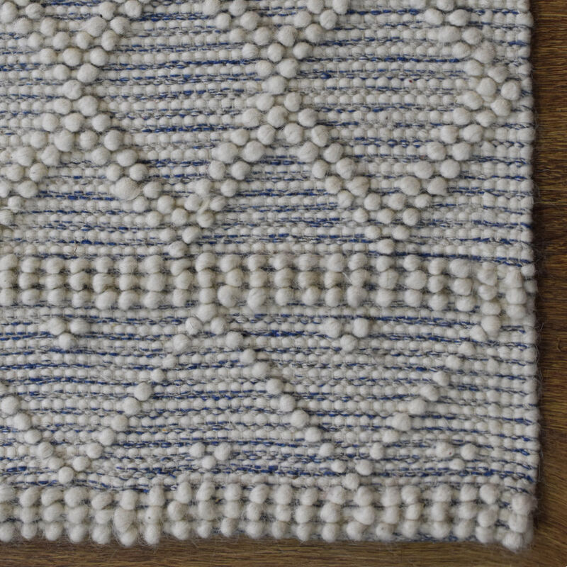 RUGSOTIC CARPETS HAND WOVEN FLAT WEAVE KILIM WOOL & COTTON ECO-FRIENDLY AREA RUGS  - 5'x7'6'', Rectangle Shape, White Blue Color, Contemporary Modern Design, Low Pile  Handmade Area Rugs (DWC001)